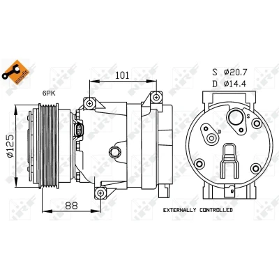 Kuva NRF 32231 Ilmastoinnin Kompressori V5 12 PAG 150 kompressoriöljyllä, Tiivisterenkaalla EASY FIT RENAULT: LAGUNA 2, 2 Grandtour