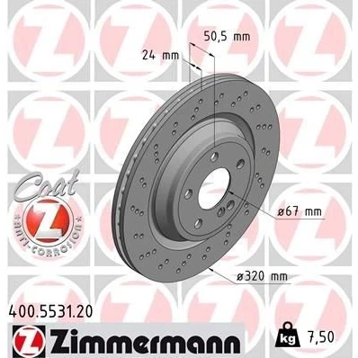 Kuva ZIMMERMANN COAT Z 400.5531.20 Jarrulevyt 320 24 6/5 5 112 tuuletettu sisältä, reijitetty pinnoitettu hiiliteräs