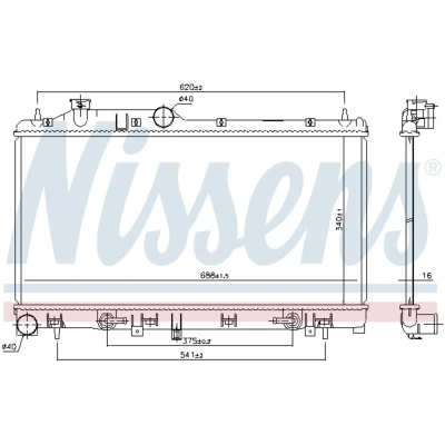 Kuva NISSENS 67741 Jäähdytin Alumiini 340 688 16 Jäähdytysrivat juotetut SUBARU: Legacy 4, Outback III, Forester III
