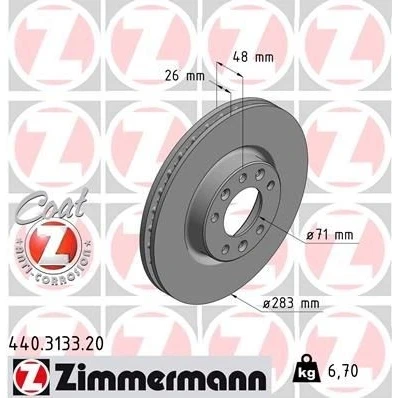 Kuva ZIMMERMANN COAT Z 440.3133.20 Jarrulevyt 283 26 8/5 5 108 tuuletettu sisältä pinnoitettu PEUGEOT: 308 SW 2, II Hatchback
