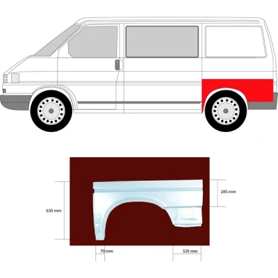 Kuva Kylkipaneli, Taakse, vasen VW TRANSPORTER Buss IV, Skåp IV OE
