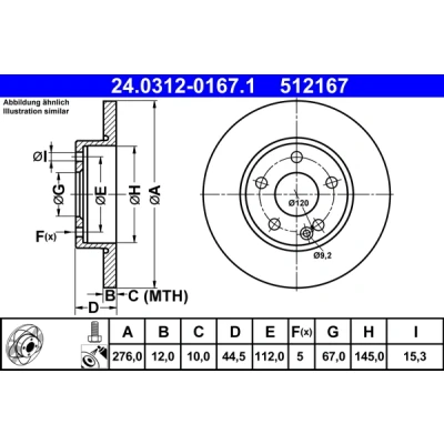 Kuva ATE PowerDisc 24.0312 0167.1 Jarrulevyt 276,0 12,0 5 112,0 täysi pinnoitettu Seostettu / hiilletty Ruuveilla MERCEDES BENZ: A sarja