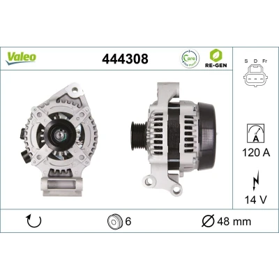 Kuva VALEO 444308 Laturi 14V 120A FORD: Focus 2 Kombi, 2, Limousine, VOLVO: S40 II