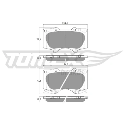 Kuva TOMEX brakes TX 14 96 Jarrupalat Etuakseli akustisella kulumavaroittimella TOYOTA: HILUX 3 Pick up, Land Cruiser Prado 120, 6 up