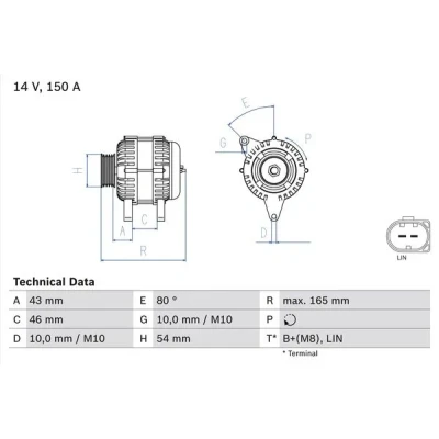 Kuva BOSCH 0 986 047 960 Laturi 14V 150A FORD: Galaxy Mk2 MPV, S Max Mk1