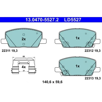 Kuva ATE 13.0470 5527.2 Jarrupalat akustisella kulumavaroittimella Tarvikkeilla OPEL: Astra J Sports Tourer, Zafira C Hatchback
