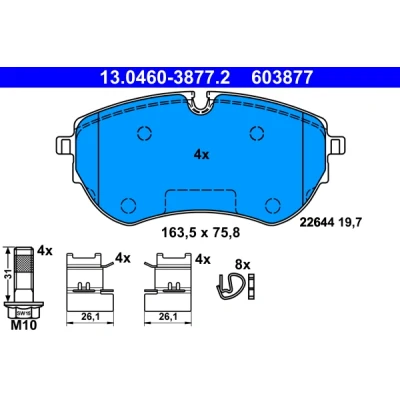Kuva ATE 13.0460 3877.2 Jarrupalat Kulumisenilmaisemelle, Ilman kulumisenilmaisinta Jarrusatulan ruuveilla Tarvikkeilla VOLKSWAGEN: Amarok Pick up