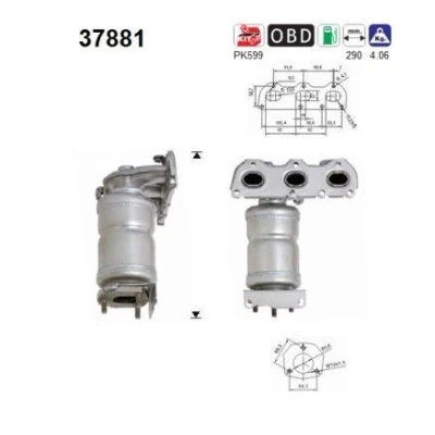 Kuva AS 37881 Katalysaattori 290mm VOLKSWAGEN: Polo IV Hatchback, SEAT: Ibiza 3