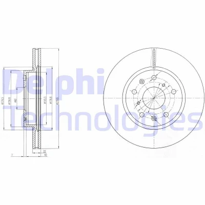 Kuva DELPHI BG4093C Jarrulevyt 280 22 5 Tuuletettu pinnoitettu käsittelemätön ilman pyöränlaakeria, ABS sensorirengasta SUZUKI: SX4 I Hatchback