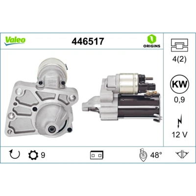 Kuva VALEO 446517 Starttimoottori 12 0,9 9 NEW ORIGINAL PART CITROËN: C5 III Farmari, C4 I Hatchback, Grand Picasso, PEUGEOT: 508 Sedan