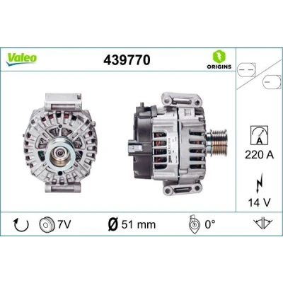 Kuva VALEO 439770 Laturi 14V 220A MERCEDES BENZ: E sarja Sedan, T modell, CLS Shooting Brake