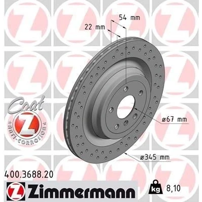 Kuva ZIMMERMANN COAT Z 400.3688.20 Jarrulevyt 345 22 6/5 5 112 tuuletettu sisältä, reijitetty pinnoitettu hiiliteräs MERCEDES BENZ: ML sarja, GLE SUV