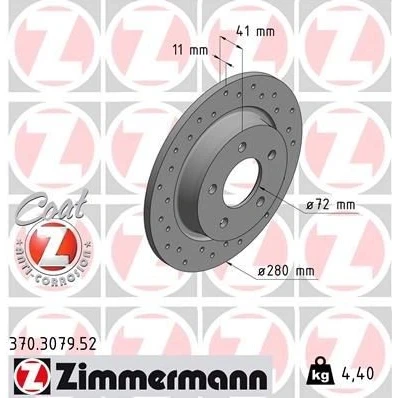 Kuva ZIMMERMANN 370.3079.52 Jarrulevyt 280 11 5/5 5 114 täysi, reijitetty pinnoitettu MAZDA: 5, 3 Hatchback, Sedan