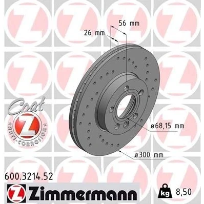 Kuva ZIMMERMANN SPORT COAT Z 600.3214.52 Jarrulevyt 300 26 6/5 5 112 tuuletettu sisältä, reijitetty pinnoitettu VOLKSWAGEN: Transporter 4