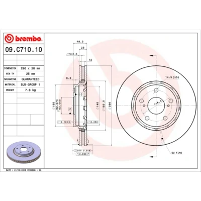 Kuva BREMBO COATED DISC LINE 09.C710.11 Jarrulevyt 296 28 5 tuuletettu sisältä pinnoitettu TOYOTA: Alphard / Vellfire II, PREVIA 3