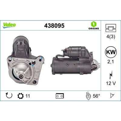 Kuva VALEO NEW ORIGINAL PART 438095 Starttimoottori 12 2,1 11 RENAULT: SCENIC 2, LAGUNA 2 Grandtour, ESPACE 4, VOLVO: S40 I, OPEL: Vivaro A Van