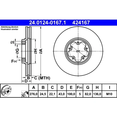 Kuva ATE 24.0124 0167.1 Jarrulevyt 276,0 24,5 5 100,0 Tuuletettu pinnoitettu FORD: Transit Mk5 Van, Bussi