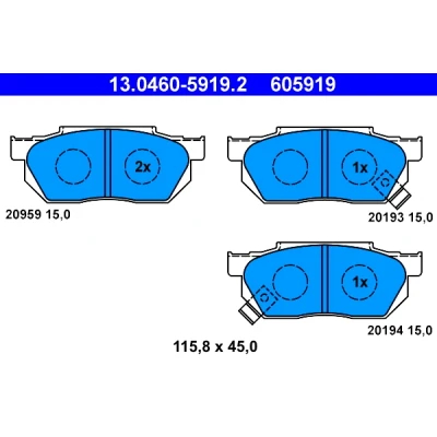 Kuva ATE 13.0460 5919.2 Jarrupalat akustisella kulumavaroittimella HONDA: Civic 4 Stufenheck, Hatchback, V Hatchback