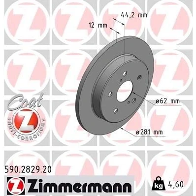 Kuva ZIMMERMANN COAT Z 590.2829.20 Jarrulevyt 281 12 7/5 5 114 täysi pinnoitettu TOYOTA: C HR