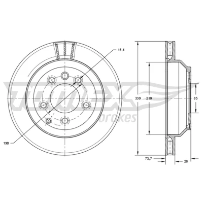 Kuva TOMEX brakes Jarrulevy VOLKSWAGEN: Touareg II, I, AUDI: Q7, PORSCHE: Cayenne Taka akseli 28mm 130mm tuuletettu sisältä Lakattu TX 74 16