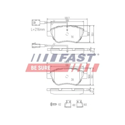Kuva FAST FT29112 Jarrupalat Etuakseli kulumisanturilla FIAT: 500 Hatchback, BRAVO 2, Stilo Hatchback