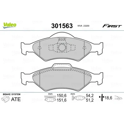 Kuva VALEO 301563 Jarrupalat FIRST Etuakseli ilman kulumisenilmaisinta huudonvaimennuspeltiä FORD: FIESTA 4, KA Hatchback