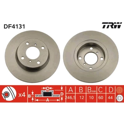 Kuva TRW DF4131 Jarrulevyt 246,5 12 4 100 täysi Lakattu SUZUKI: Wagon R+ II Hatchback