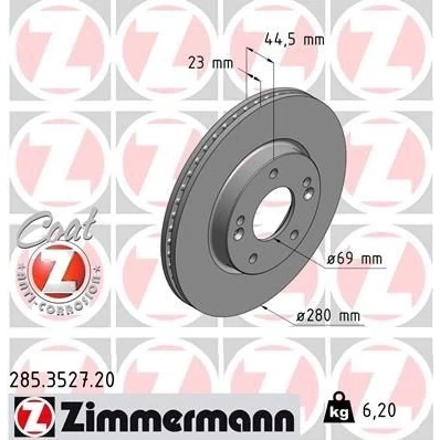 Kuva ZIMMERMANN COAT Z 285.3527.20 Jarrulevyt 280 23 7/5 5 114 tuuletettu sisältä pinnoitettu KIA: cee‘d II Sportswagon, Hatchback