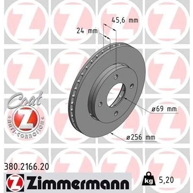 Kuva ZIMMERMANN COAT Z 380.2166.20 Jarrulevyt 256 24 4/4 4 114 Tuuletettu, ulko pinnoitettu hiiliteräs MITSUBISHI: Colt 6, VI CZC Cabriolet