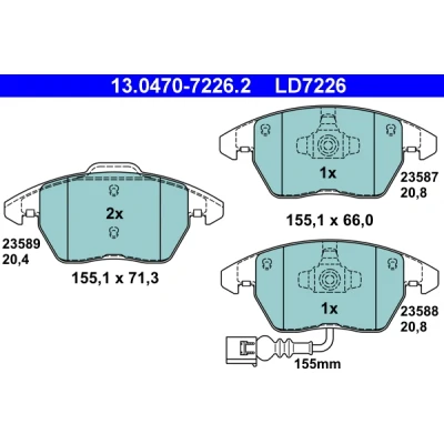 Kuva ATE Ceramic 13.0470 7226.2 Jarrupalat Sis. kulumisenilmaisimen AUDI: A1 Sportback, TT Coupe, Hatchback