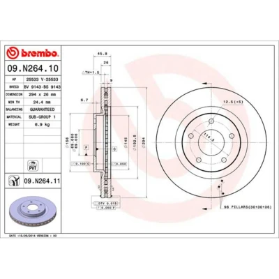 Kuva BREMBO COATED DISC LINE 09.N264.11 Jarrulevyt 294, 294 26 5 tuuletettu sisältä pinnoitettu MITSUBISHI: Outlander 3, 2 SUV, ASX SUV
