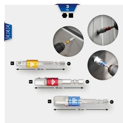 Kuva KS TOOLS BT053003 Neliskulma adapteri kärkisarja 10 (3/8&quot;), 12,5 (1/2&quot;), 6,3 (1/4&quot;)