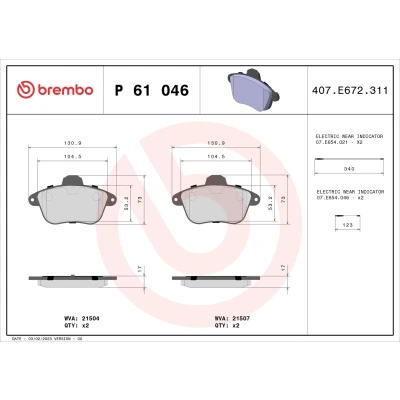 Kuva BREMBO P 61 046 Jarrupalat Sis. kulumisenilmaisimen Ilman tarvikkeita RENAULT: CLIO 2, CITROËN: XM I Hatchback