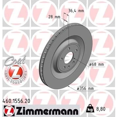 Kuva ZIMMERMANN COAT Z 460.1556.20 Jarrulevyt 356 28 6/5 5 112 tuuletettu sisältä pinnoitettu hiiliteräs PORSCHE: Macan