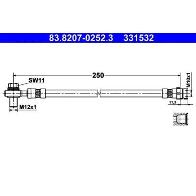 Kuva ATE 83.8207 0252.3 Jarruletku 250mm M10x1mm SEAT: Leon III Hatchback