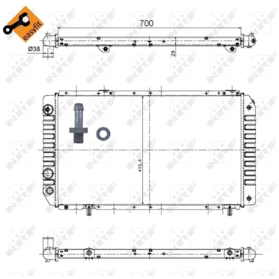 Kuva NRF EASY FIT 52063 Jäähdytin Alumiini 700 415 29 asennusosilla Jäähdytysrivat juotetut FIAT: Ducato II Van, Flatbed Kuorma auto/Alusta