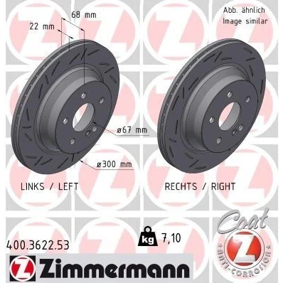 Kuva ZIMMERMANN BLACK Z 400.3622.53 Jarrulevyt 300 22 6/5 5 112 tuuletettu sisältä, lovella pinnoitettu hiiliteräs MERCEDES BENZ: E sarja T modell