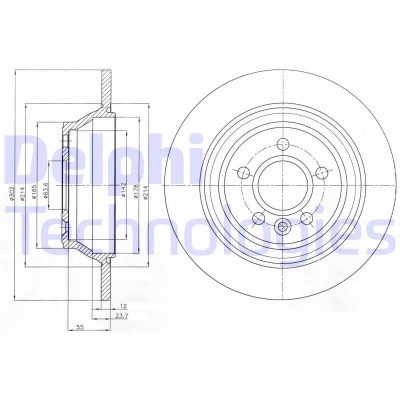 Kuva DELPHI BG4238C Jarrulevyt 302 12 5 täysi pinnoitettu hiiliteräs ilman pyöränlaakeria, ABS sensorirengasta VOLVO: V70 3, XC70 II Farmari, S80