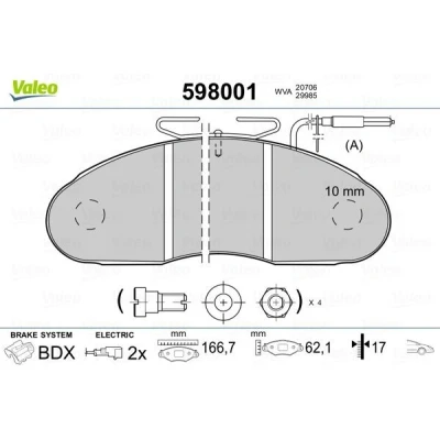 Kuva VALEO 598001 Jarrupalat Etuakseli Sis. kulumisenilmaisimen ilman huudonvaimennuspeltiä NISSAN: Trade Flatbed Kuorma auto / Alusta