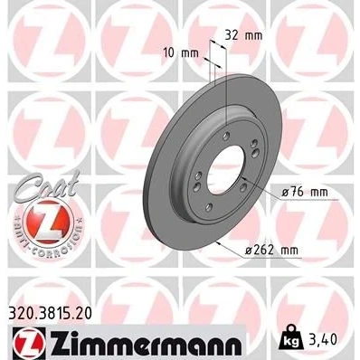 Kuva ZIMMERMANN COAT Z 320.3815.20 Jarrulevyt 262 10 7/5 5 114 täysi pinnoitettu HYUNDAI: Ioniq, KIA: Niro
