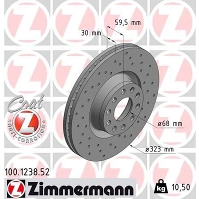 Kuva ZIMMERMANN SPORT COAT Z 100.1238.52 Jarrulevyt 323 30 10/5 5 112 tuuletettu sisältä, reijitetty pinnoitettu hiiliteräs AUDI: A8 D2