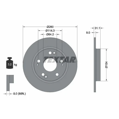 Kuva TEXTAR PRO 92224103 Jarrulevyt 260 9 05/09 114,3 täysi pinnoitettu Ilman pyöränkiinnityspultteja, pyörännapaa HONDA: CR Z