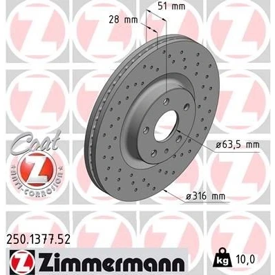 Kuva ZIMMERMANN SPORT COAT Z 250.1377.52 Jarrulevyt 316 28 6/5 5 108 tuuletettu sisältä, reijitetty pinnoitettu FORD: Mondeo Kombi