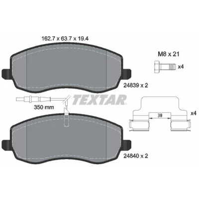Kuva TEXTAR 2483901 Jarrupalat kulumisvaroitinkoskettimella PEUGEOT: 807, CITROËN: C8