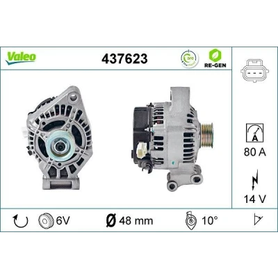Kuva VALEO 437623 Laturi 14V 80A FORD: Focus 2 Kombi, 2, Mk1 Hatchback