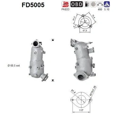 Kuva AS FD5005 Hiukkassuodatin Kordieriitti TOYOTA: Corolla X Sedan, Auris Hatchback