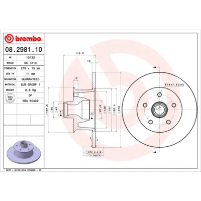 Kuva BREMBO 08.2981.10 Jarrulevyt 278 13 5 täysi VOLKSWAGEN: TRANSPORTER 3 Bus,