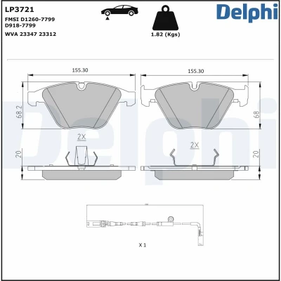 Kuva DELPHI LP3721 Jarrupalat Sis. kulumisenilmaisimen Huudonvaimennuspellillä Tarvikkeilla BMW: 6 Coupe