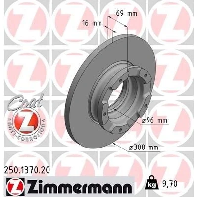 Kuva ZIMMERMANN COAT Z 250.1370.20 Jarrulevyt 308 16 5/5 5 160 täysi pinnoitettu ABS sensorirenkaalla FORD: Tourneo Custom V362 Bussi, Transit V363 Van
