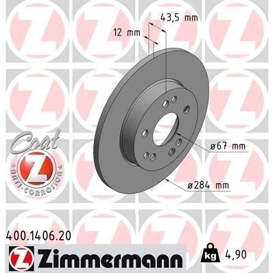 Kuva ZIMMERMANN COAT Z 400.1406.20 Jarrulevyt 284 12 8/5 5 112 täysi pinnoitettu MERCEDES BENZ: W124 Sedan, Coupe, E sarja Sedan
